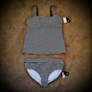 Lands End Blue & White Striped Tankini Swimsuit
